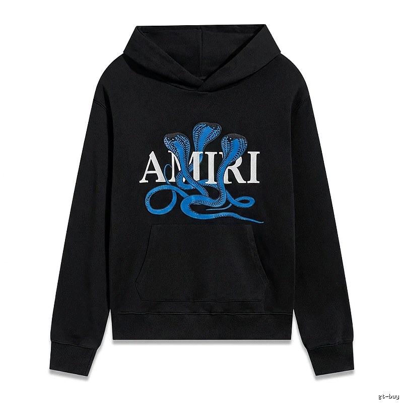 AMIRI black hoodie with snake - pattern printing