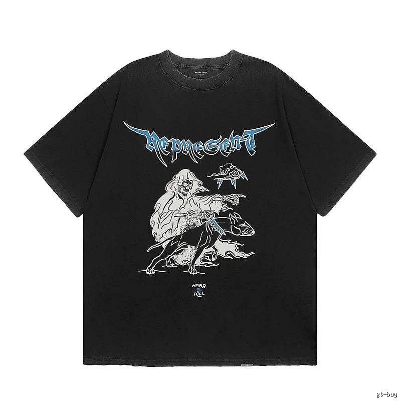 Represent Grim Reaper Print Vintage Style Black T-Shirt