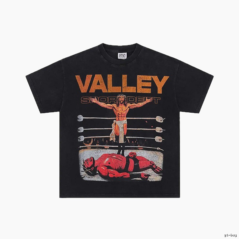 Valley Boxing Print Vintage Style Black T-Shirt