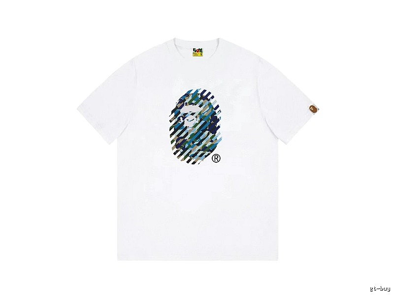 A Bape camouflage-style white T-shirt