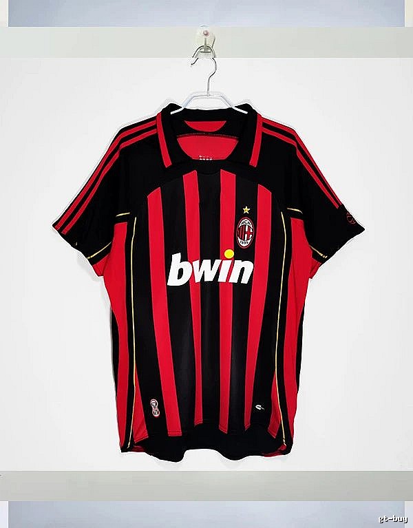 AC Milan Patterned Retro soccer jersey Red Black Striped with Polished Detail