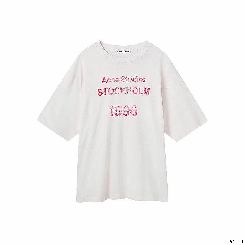 Acne Studios 2090-80 White Pink Lettering Style Ac908046 Stockholm Logo T-Shirt Resort Wear