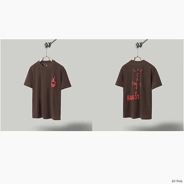 AJ x Travis Scott Co-branded Street Style Brown Short-sleeve T-shirt