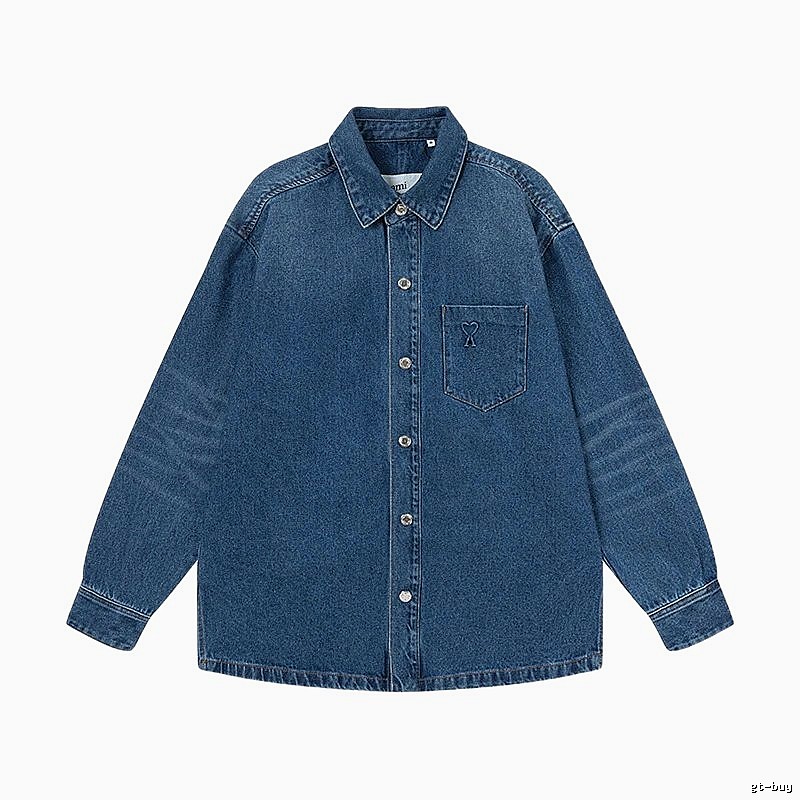 AMI Denim Style Dark Blue Shirt