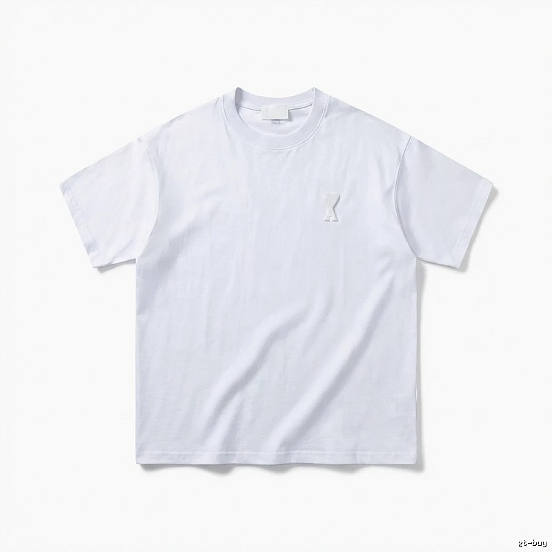 AMI Embroidered Minimalist Style White T-shirt