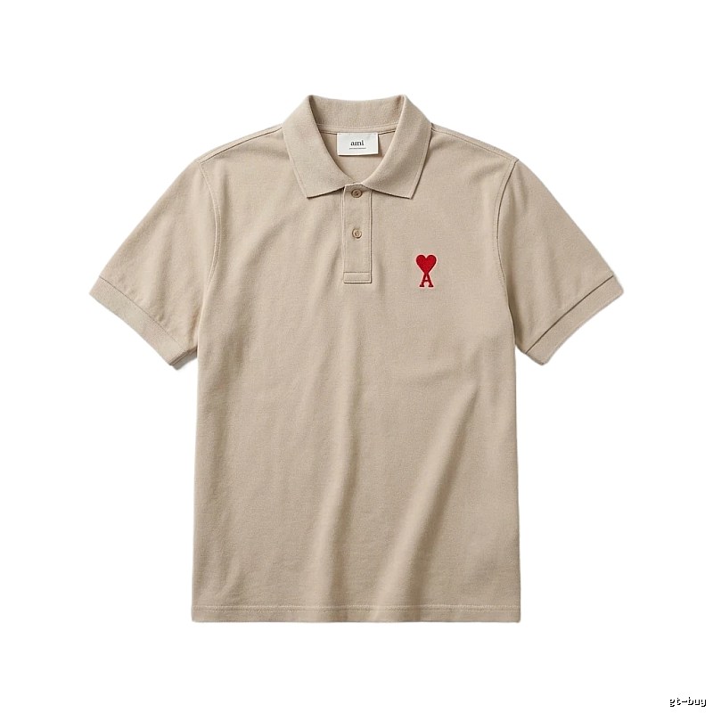 AMI Love Minimalist Style Beige Polo Shirt