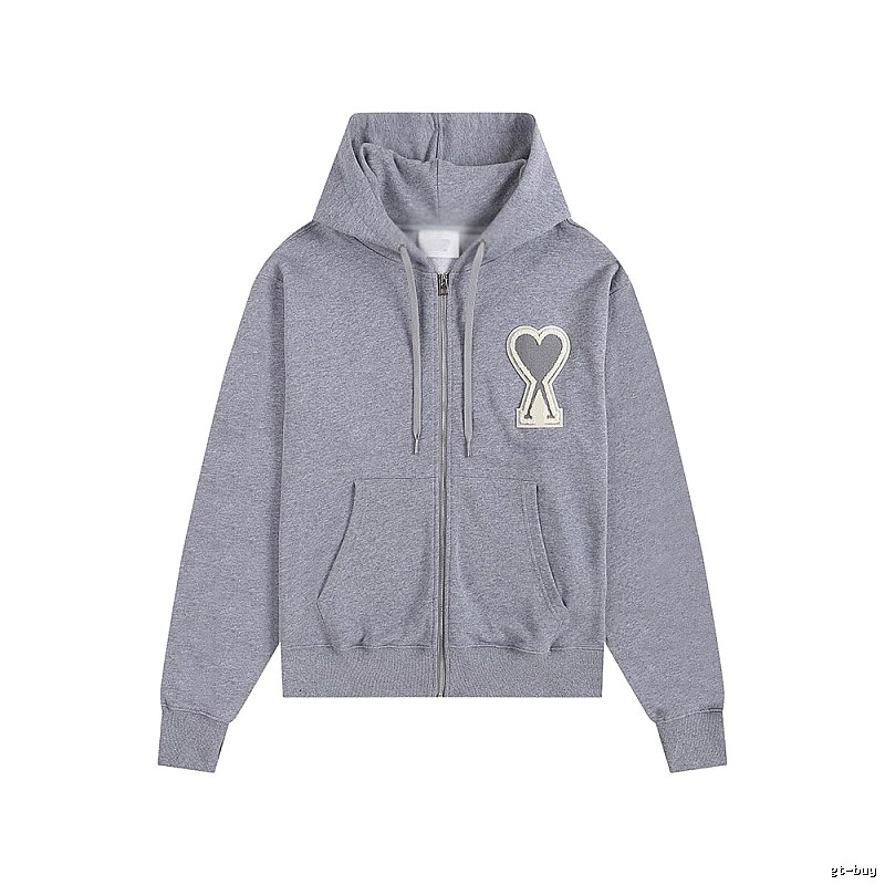 AMI Love Series Grey Zip-Up Hoodie