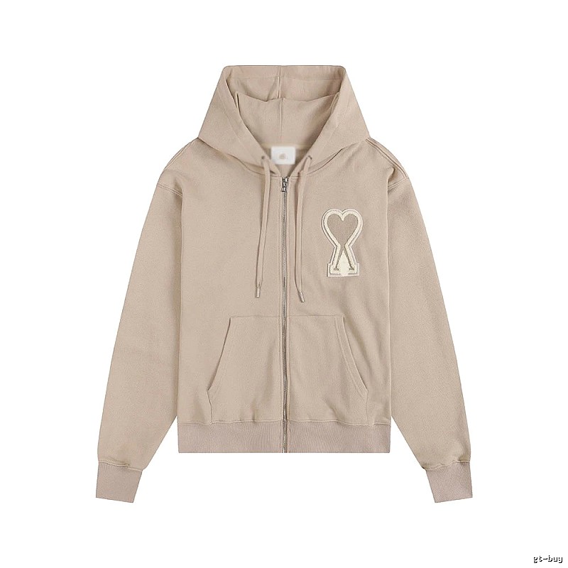 AMI Love Zipper Beige Sweatshirt