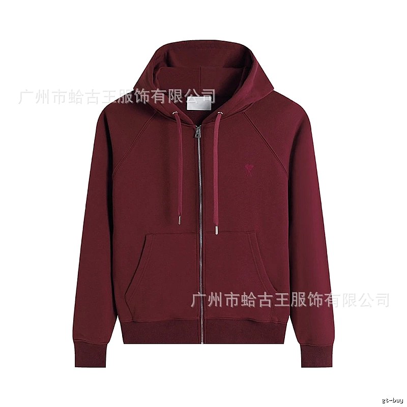 AMI Minimalist Style Wine Red Hoodie