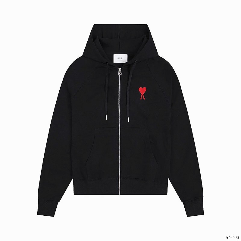 AMI Red Heart Embroidery Trendy Cool Black Sweatshirt