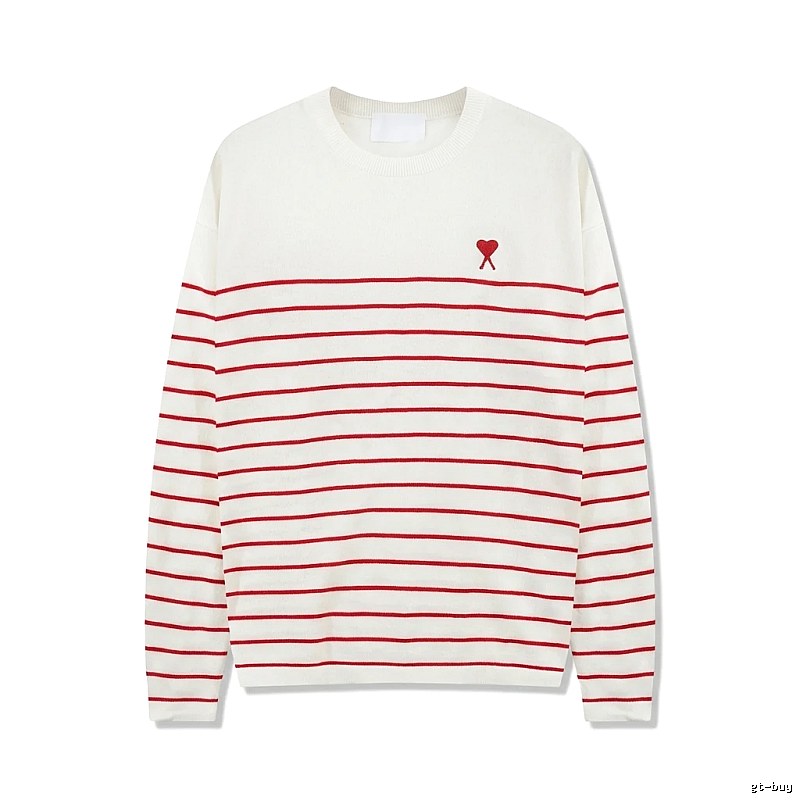 AMI Stripe Heart White Sweater