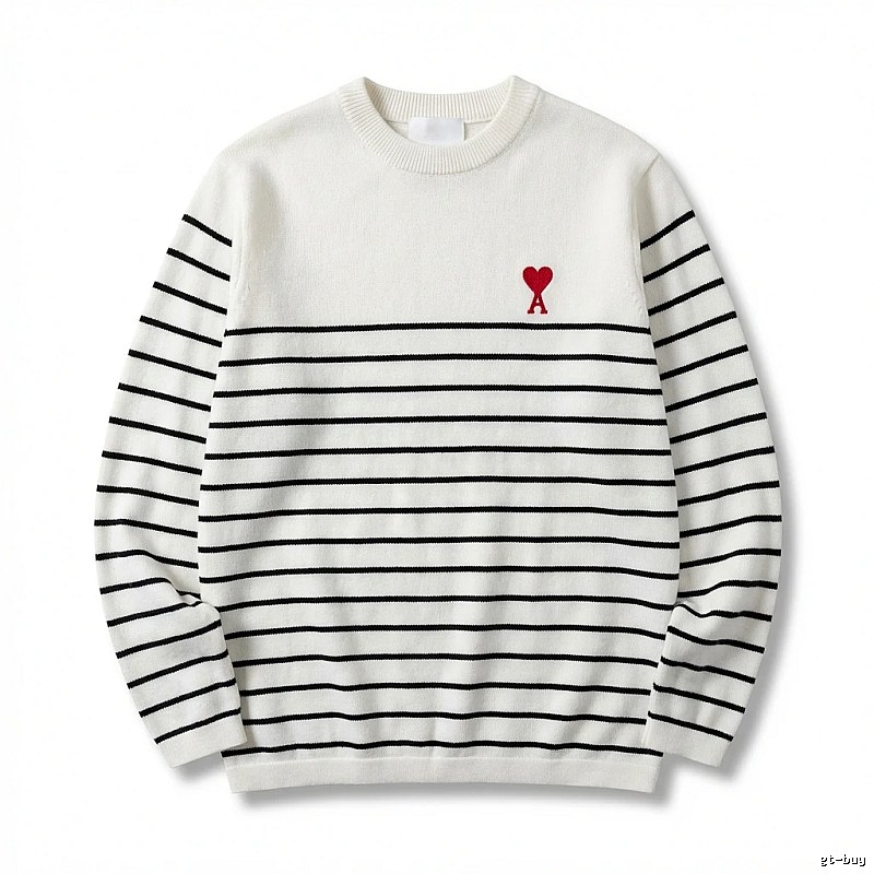 AMI striped minimalist style white sweater