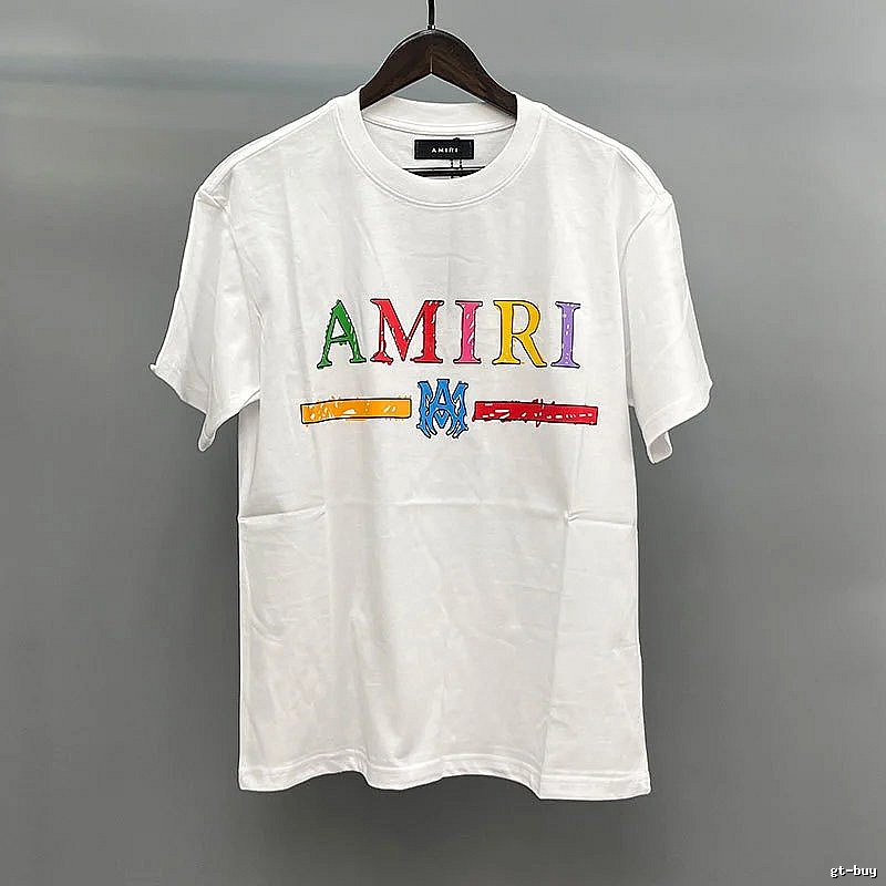 Amiri Color-Letter Graphic White Records Graphic T-Shirt Travel Styling