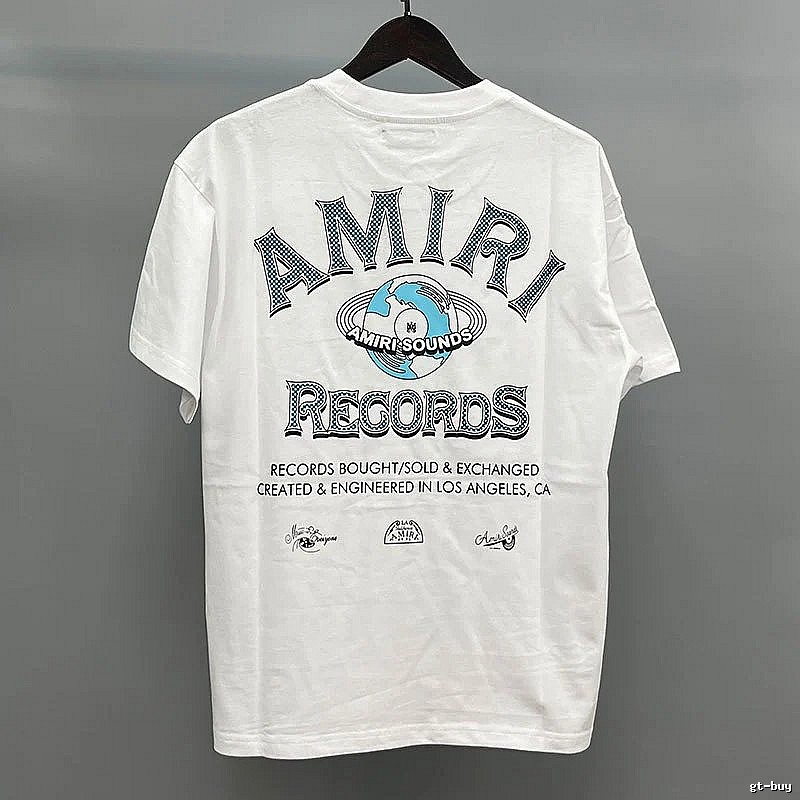 Amiri Letter Graphic White Blue Records Graphic T-Shirt Clean Colorway