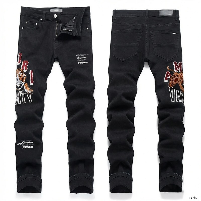 AMIRI Tiger Embroidery Trendy and Cool Style Black Pants