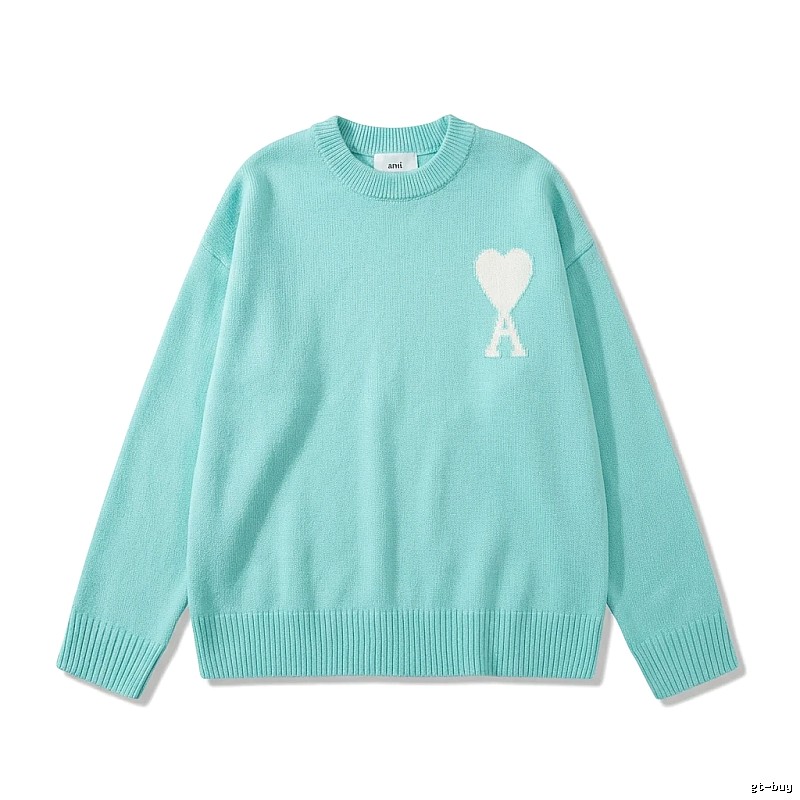 AMIRI's fresh-style blue sweater with a heart design.
