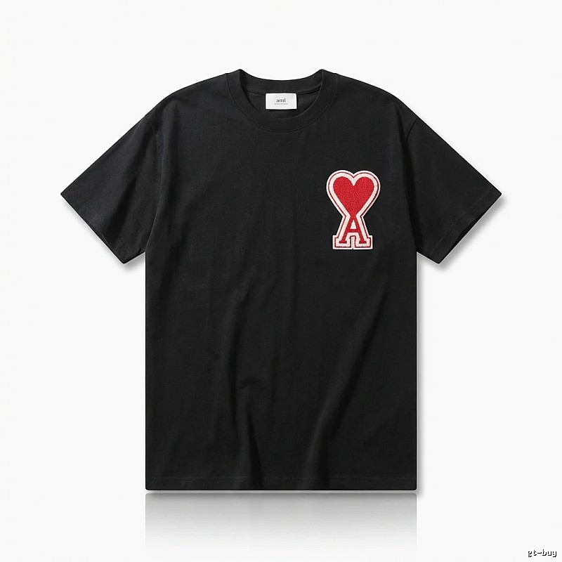 Ami's minimalist style black T-shirt with a heart design