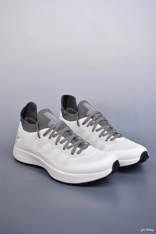 Arc'teryx White and Gray Knit Trail Sneakers, Technical Upper