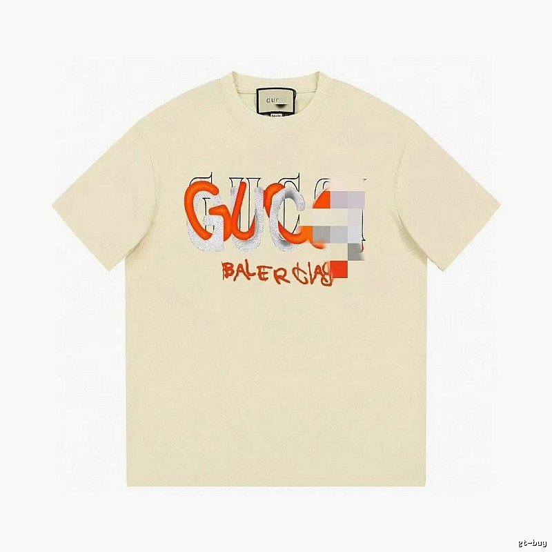 Balenciaga Co-branded Graffiti-style Beige Short-sleeve T-shirt
