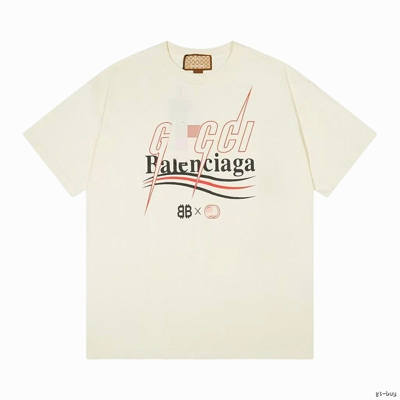 Balenciaga Co-branded Printed Streetwear Off-white Short-sleeve T-shirt