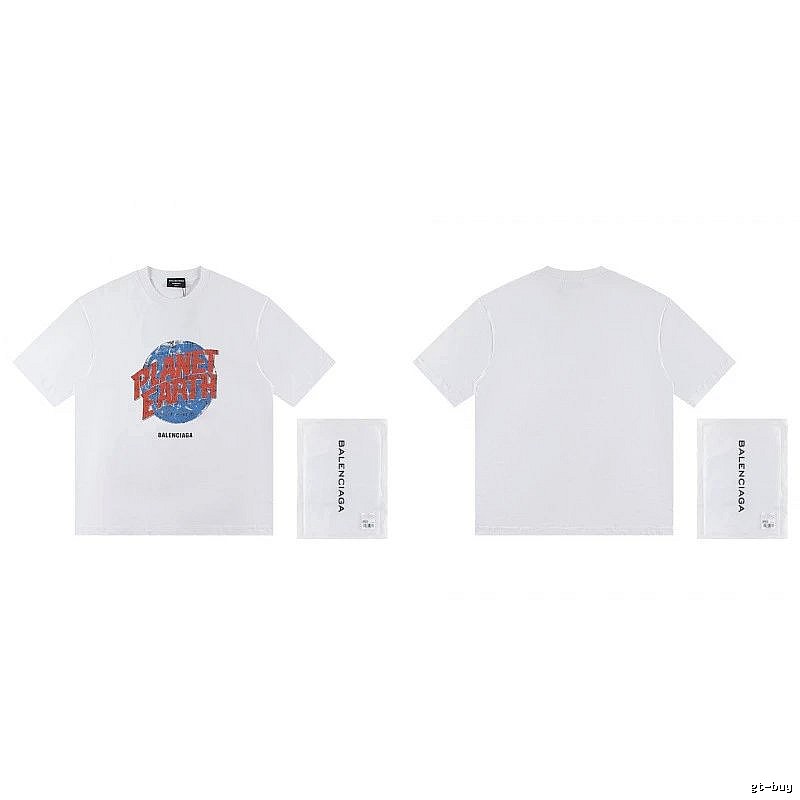Balenciaga Distressed-style Earth Print White T-Shirt