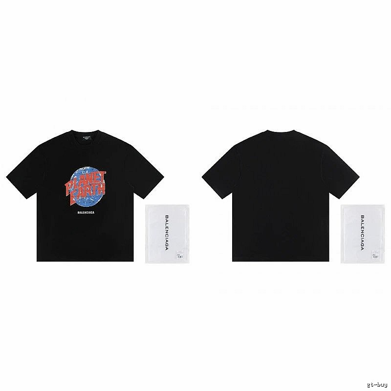 Balenciaga Trendy Black Short-sleeve T-shirt with Earth Print