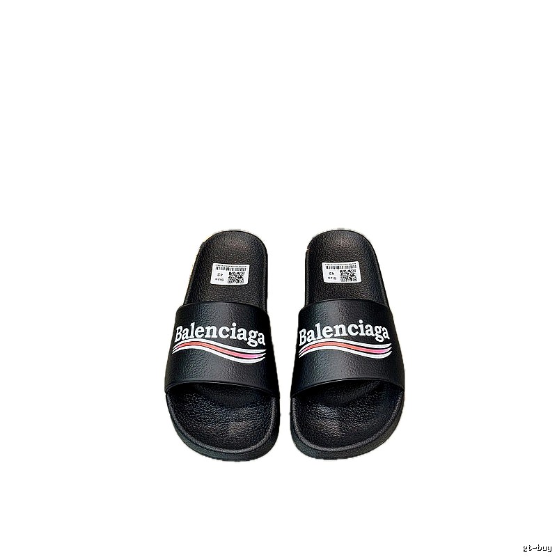 Balenciaga Trendy Color-Stripe Black Slippers