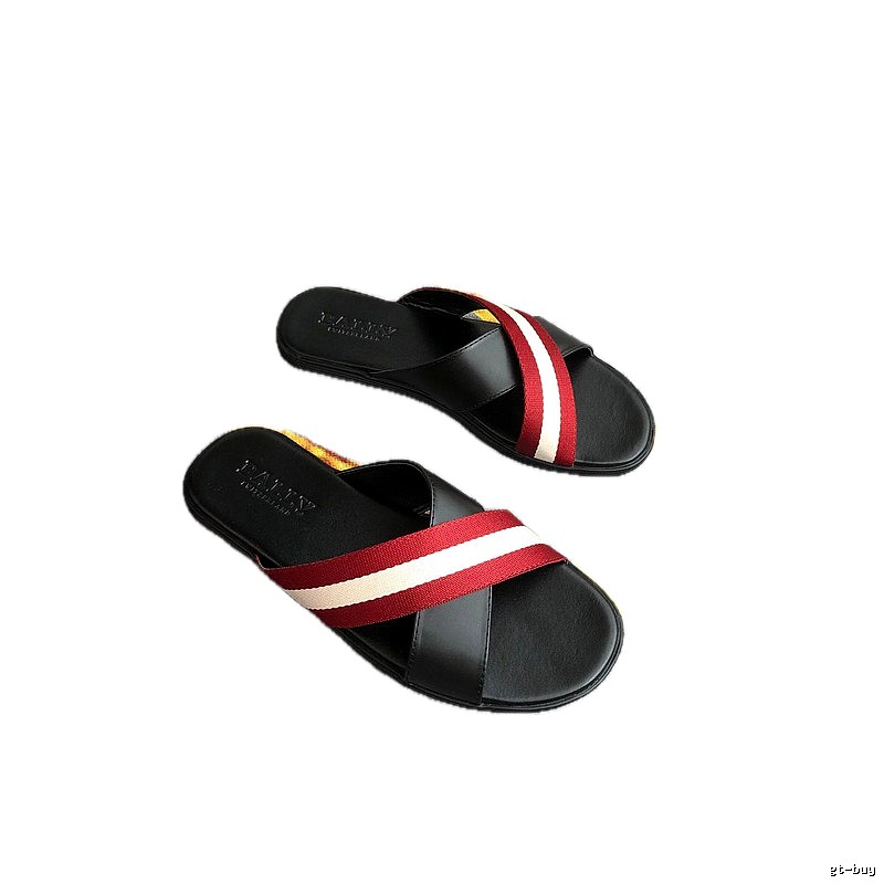 BALLY Classic Striped Casual Red and Black Slides
