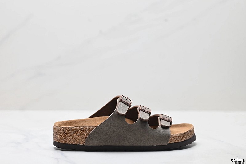 BIRKENSTOCK Three-Buckle Casual Grey Slides