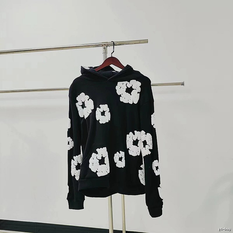 Black Hoodie with Oversized White Flower Print