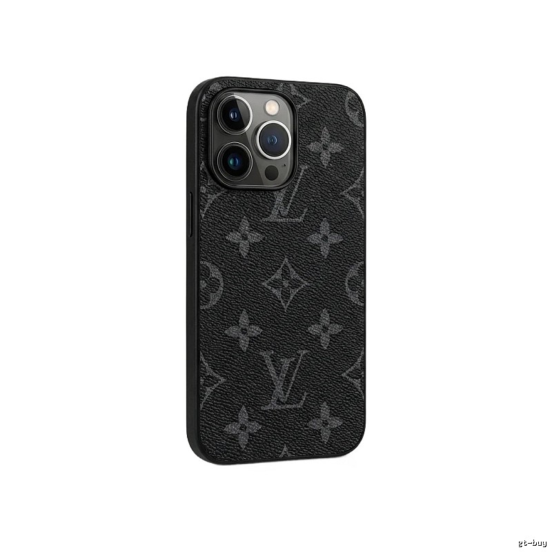 Black iPhone case with LV monogram pattern