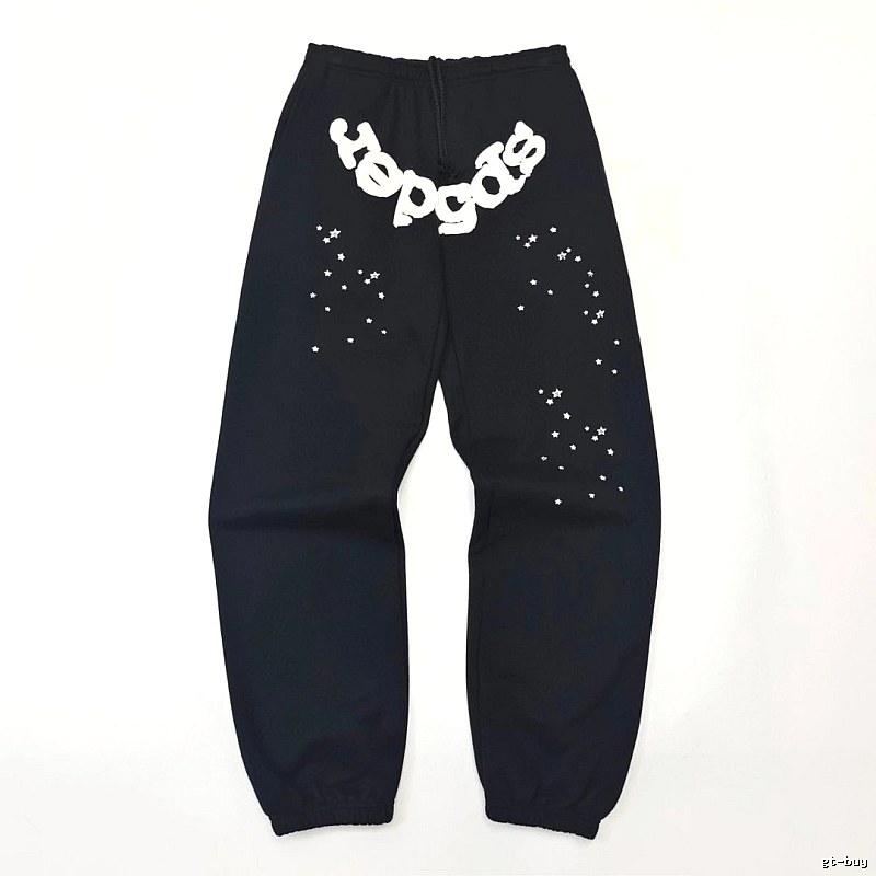 Bold White Branding Sp5der Logo Sweatpants in Black
