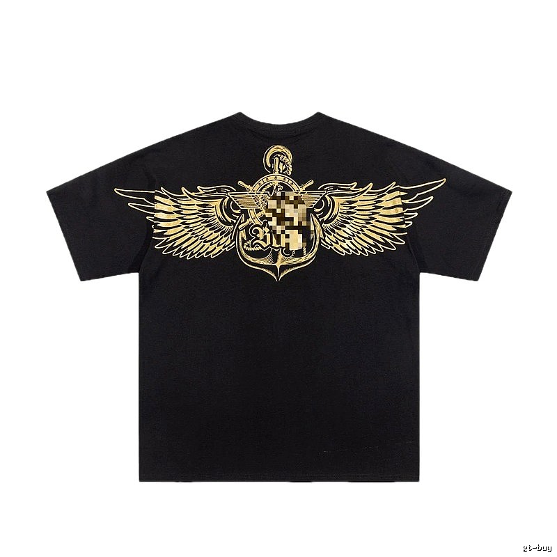 BOY Gold Foil Wings Street Style Black Short Sleeve T-shirt