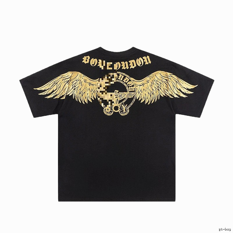 BOY Street Style Black Short-sleeve T-shirt with Gold Foil Stamped Wings