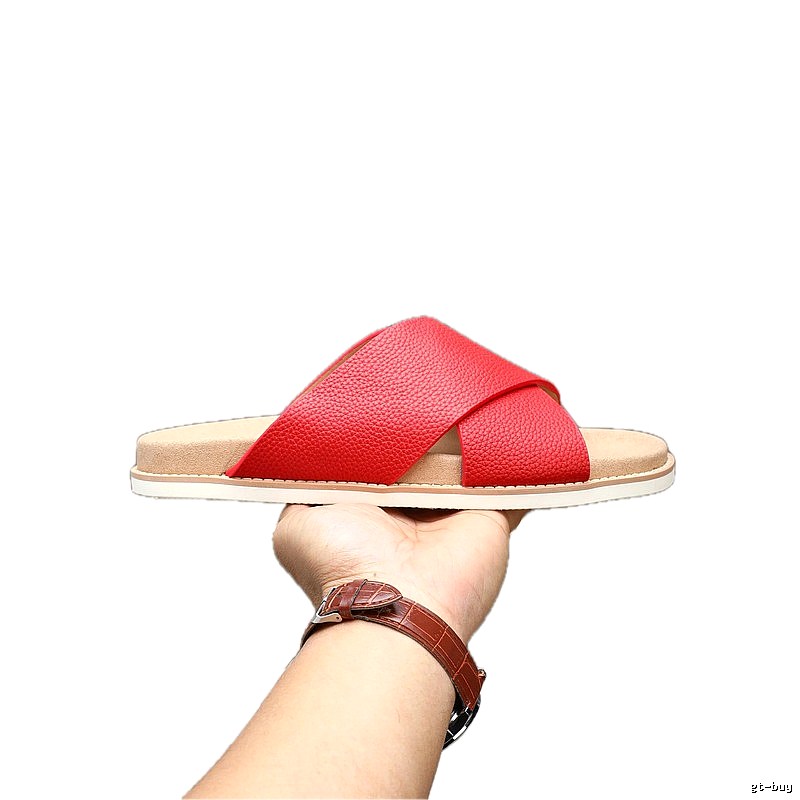 Brunello Cucinelli Cross-Strap Casual Red Slide Sandals