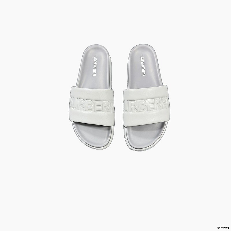 Burberry Embossed Collection Minimalist Style Light Grey Slide Sandals