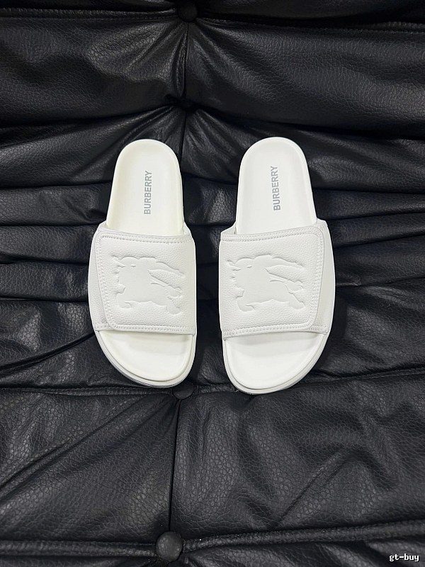Burberry Knight Logo Minimalist Style White Slide Sandals