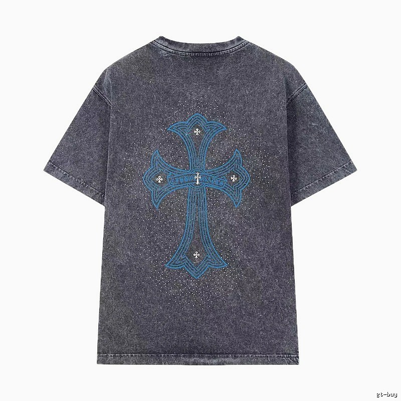 Chrome Hearts Blue Cross Vintage Charcoal Gray Short Sleeve T-shirt