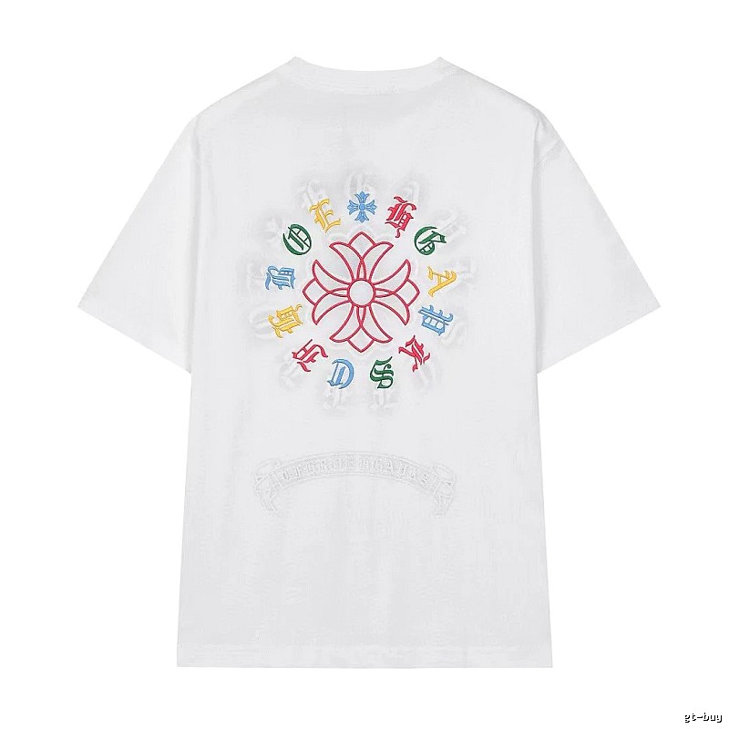 Chrome Hearts Colorful Embroidered Street Style White T-Shirt