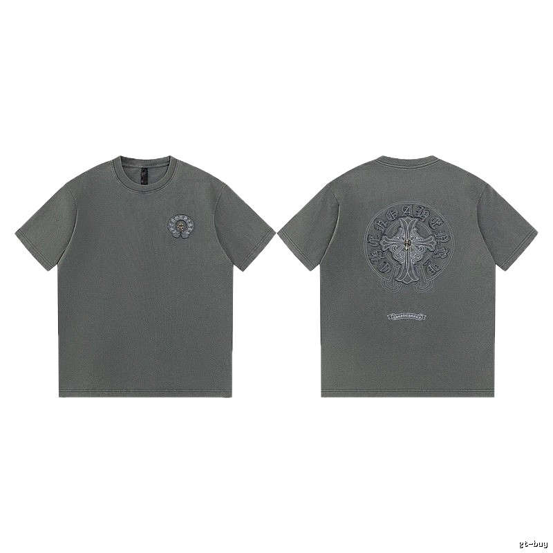 Chrome Hearts Cross Embroidered High Street Dark Grey Short-sleeve T-Shirt