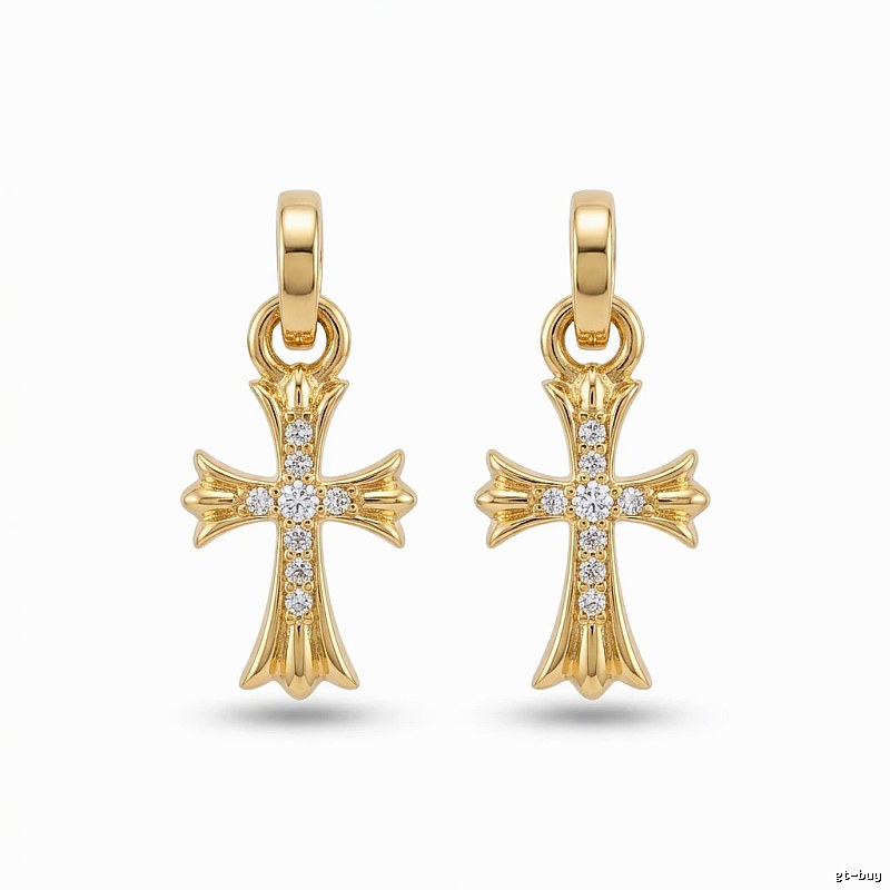 Chrome Hearts Cross Trendy and Cool Style Gold Earrings