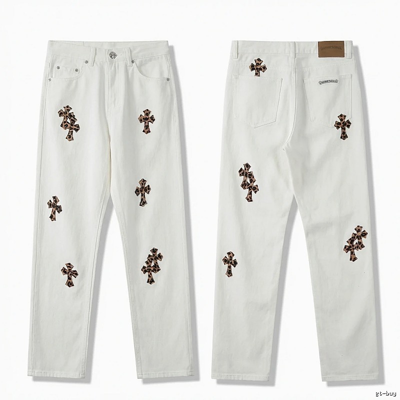 Chrome Hearts Cross Trendy Cool White Jeans