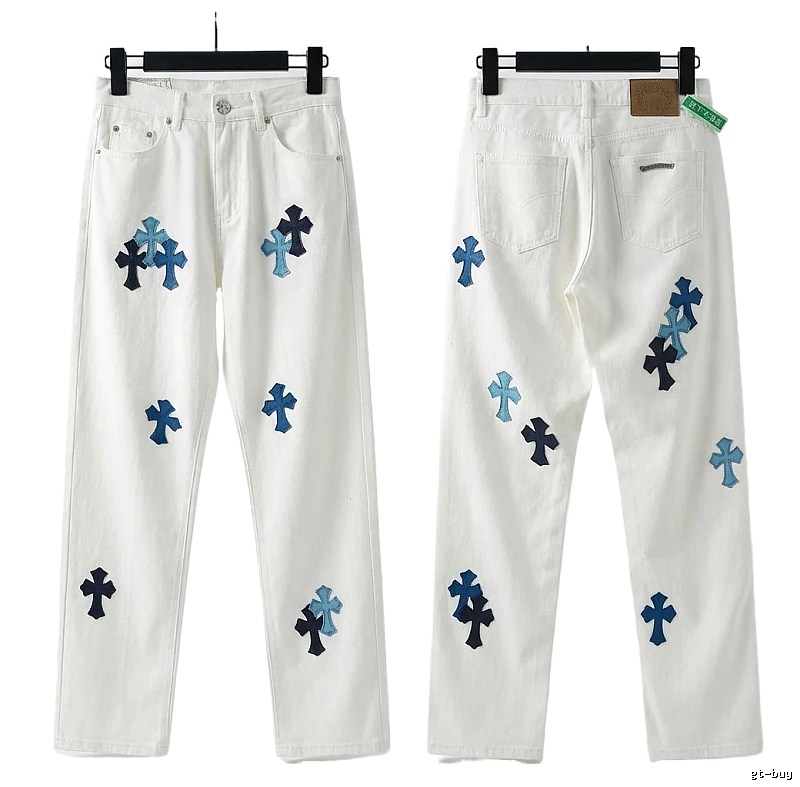 Chrome Hearts Cross Trendy Cool White Jeans