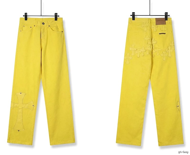 Chrome Hearts Cross Trendy Cool Yellow Jeans