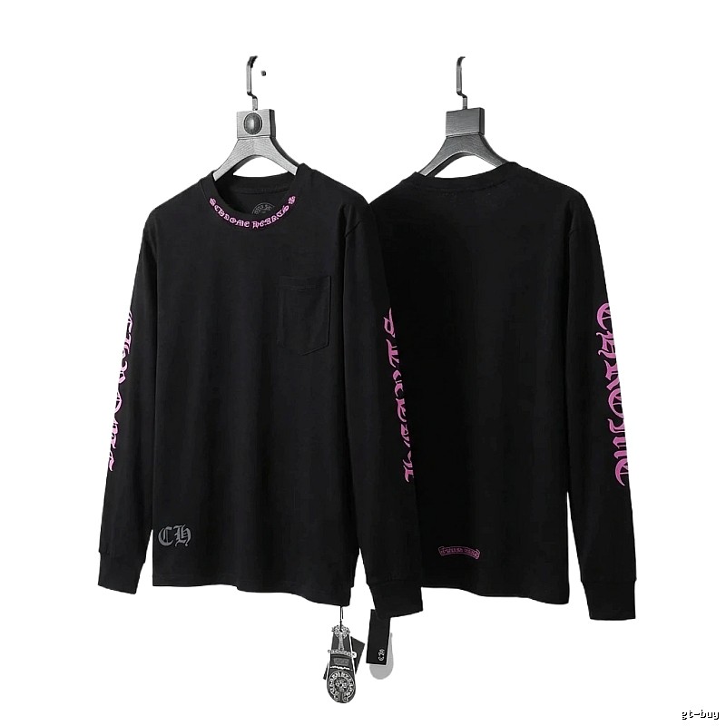 Chrome Hearts Dark Style Pink-lettered Black Long-sleeve