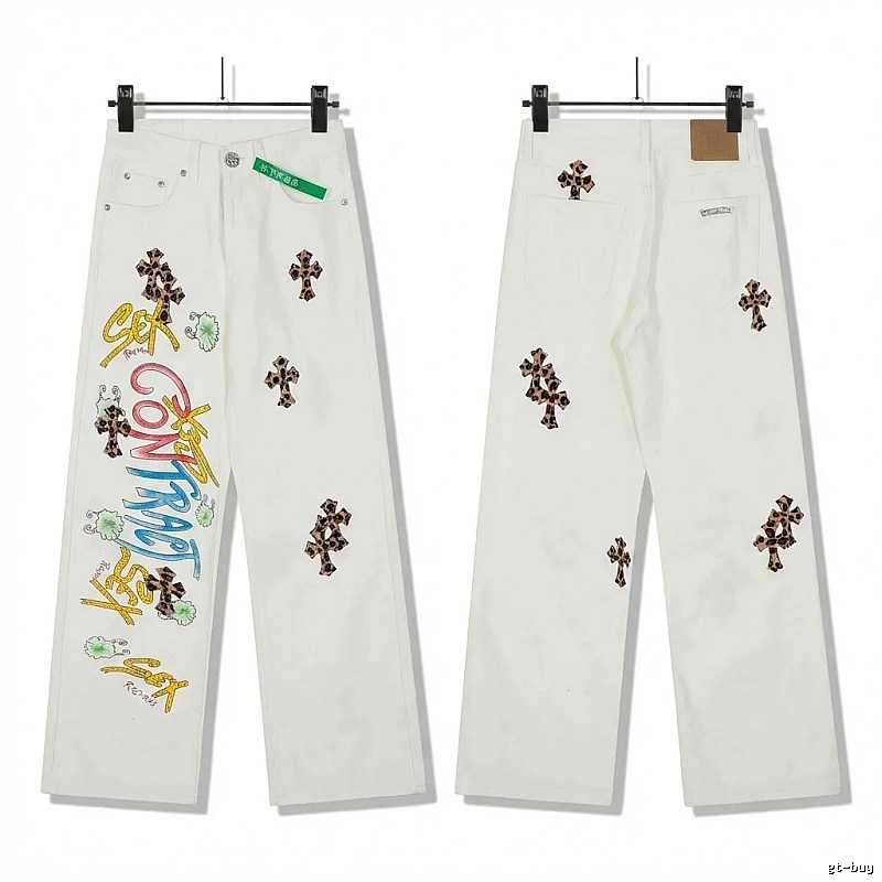 Chrome Hearts Graffiti Style White Jeans