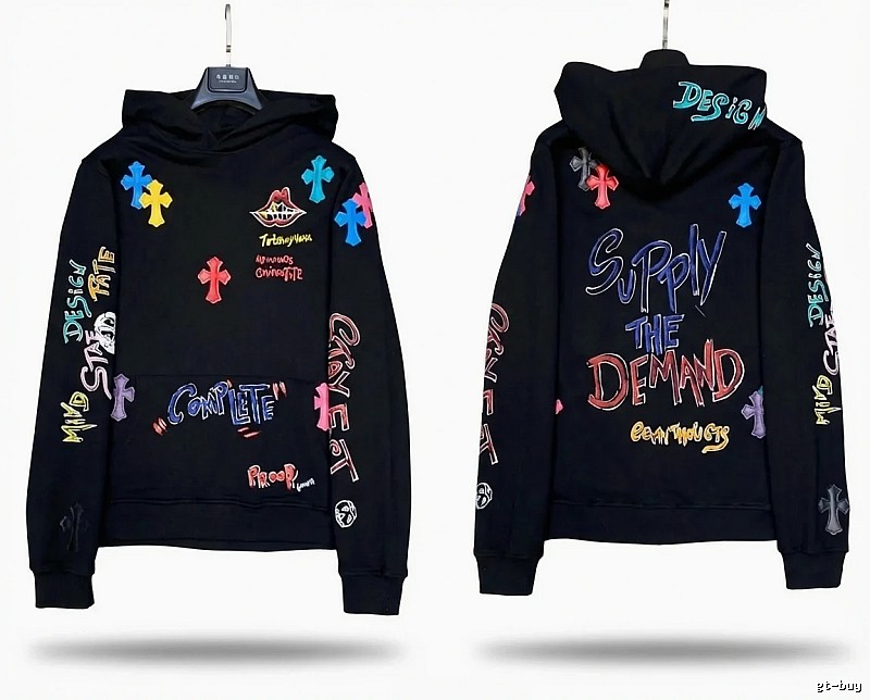 Chrome Hearts Graffiti Trendy Black Hoodie