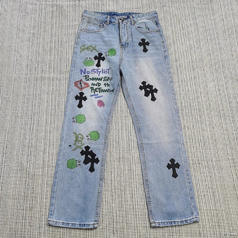 Chrome Hearts Logo Detail Cross patch jeans White Jeans Black with Relaxed Feel