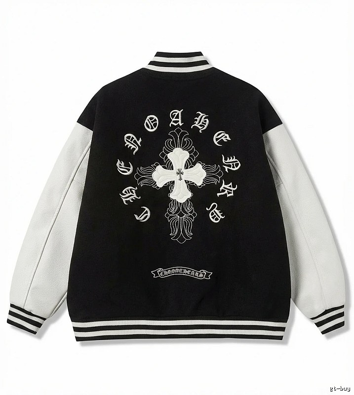 Chrome Hearts retro-style black and white baseball jacket