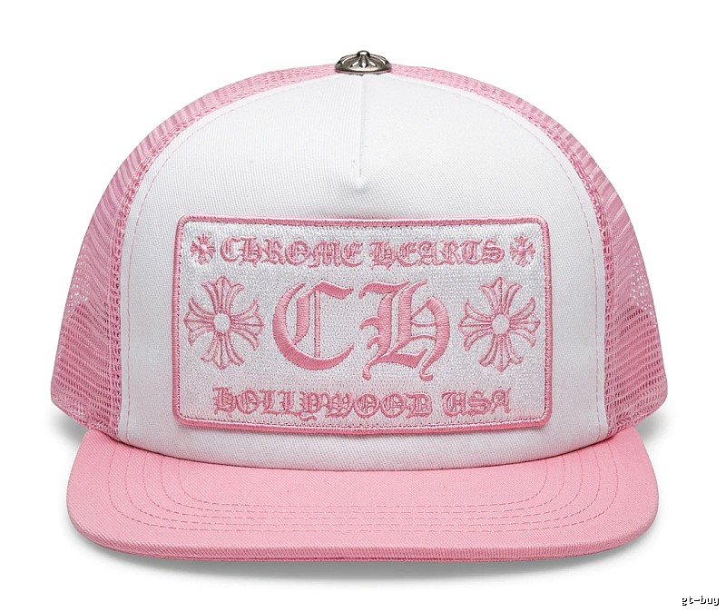 Chrome Hearts Retro Style Pink and White Hat